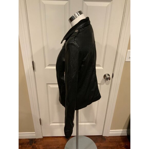 Free People Black Vegan Leather Collared Zip-Up Moto Jacket Size 12 - Picture 4 of 8